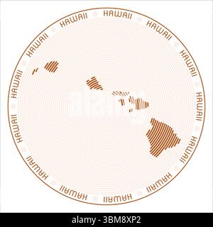 Hawaii round logo design. State shape build of rings. Hawaii text around the state. Vector Illustration. Stock Vector