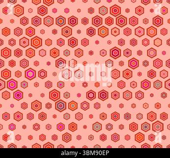 Abstract Mosaic Background. Multicolored geometric elements of varied size. Plain hexagon frames. Hexagon cells. Tileable pattern. Stock Vector