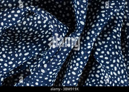 Macro Texture Polyester Blue Fabric. Stock Photo