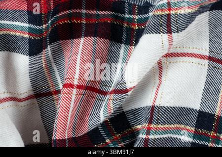 Macro Texture Cotton Fabric With A Slight Addition Of Polyester, Plaid Pattern Stock Photo
