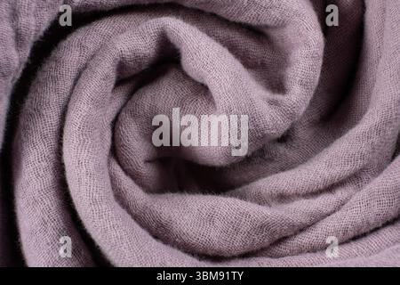 Purple Muslin Fabric Macro Texture, Soft Natural Textile Surface. Stock Photo