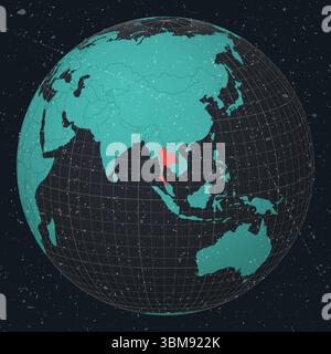Thailand on Globe. Vintage look with grunge scratched texture. Country view on world map in Dark Charcoal Turquoise color palette. Stock Vector