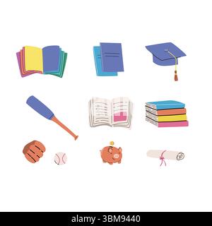 Essential school supplies and education themes for back to school design. Stock Vector
