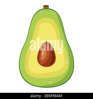 Cartoon Avocado Half with Pit Vector Illustration. This vibrant vector illustration features a stylized cartoon representation of a halved avocado. Stock Vector