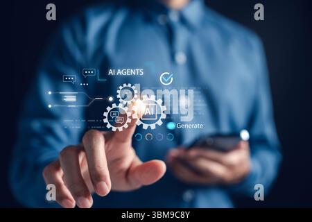 AI technology for organizational improvement and development. Featuring AI agents, automation systems, chatbot communication, and smart tools for digi Stock Photo