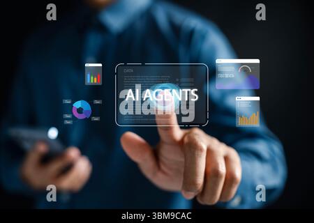 AI agent for advanced data analytics and personal assistance. Smart system for analyzing business graphs, financial trends, and decision support in a Stock Photo