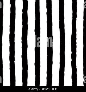 Seamless pattern with hand drawn chalk textured vertical lines. Contrast background with sketchy scribble stripes in black and white colors. Abstract Stock Vector