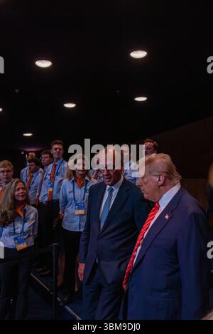 June 25, 2025, The Hague, South Holland, Netherlands: US President DONALD TRUMP arrives to the Heads of State gathering of the North Atlantic Council meeting. On June 25, 2025, leaders and representatives from all 32 NATO countries gathered at the World Forum in The Hague, the Netherlands to participate in the NATO Summit. Topics of concern this year were the conflicts in the Middle East, Ukraine, yearly member-state contributions, and broader topics of deterrence and defense, cyber security, and collective defense under Article 5 of the North Atlantic Treaty. (Credit Image: © James Petermeier Stock Photo