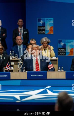 June 25, 2025, The Hague, South Holland, Netherlands: US President DONALD TRUMP waits for the start of the Heads of State gathering of the North Atlantic Council meeting. On June 25, 2025, leaders and representatives from all 32 NATO countries gathered at the World Forum in The Hague, the Netherlands to participate in the NATO Summit. Topics of concern this year were the conflicts in the Middle East, Ukraine, yearly member-state contributions, and broader topics of deterrence and defense, cyber security, and collective defense under Article 5 of the North Atlantic Treaty. (Credit Image: © Jame Stock Photo