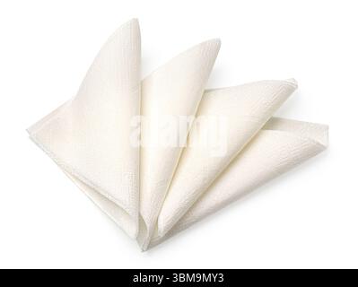 Four folded white paper napkins isolated on white background, ready for use Stock Photo