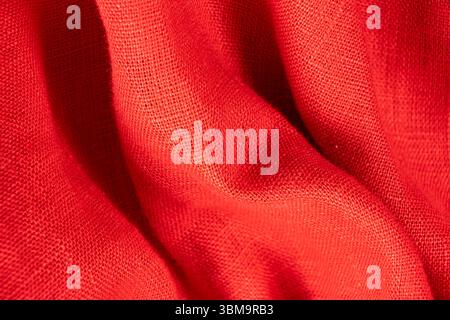 Red Linen Fabric Detailed Macro Weave Pattern Stock Photo