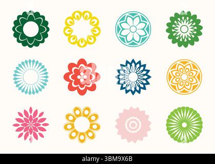 Set of decorative floral design elements. Flat cartoon vector illustration. Illustration of nature flower spring and summer in garden. Stock Vector