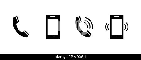 Ringing phone simple icon set. Smartphone ringing. Phone sign. Stock Vector