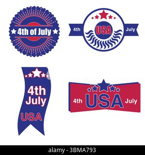 Happy 4th of July Independence Day Vector Badges and Logo Collection for USA Celebration. Stock Vector