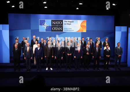 The Hague, Netherlands. June 25, 2025. President of the USA Donald Trump poses for a family photo with leaders at the NATO Summit. Stock Photo