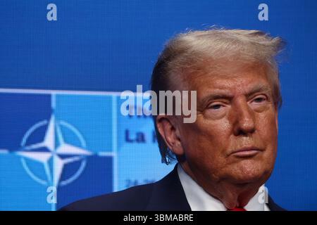The Hague, Netherlands. June 25, 2025. President of the USA Donald Trump during the press conference at the NATO Summit. Stock Photo