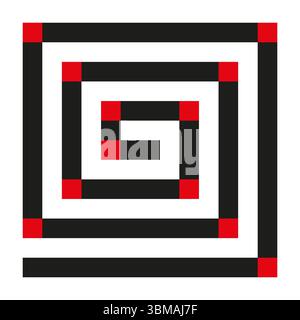 Spiral labyrinth path. Geometric maze pattern. Abstract puzzle element. Vector isolated design. Stock Vector