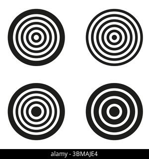 Target circle designs. Bullseye pattern icons. Black ring elements. Vector aim symbols. Stock Vector