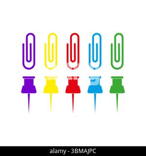 Colorful paperclip set. Office supply icons. Stationery clip collection. Vector attachment symbols. Stock Vector
