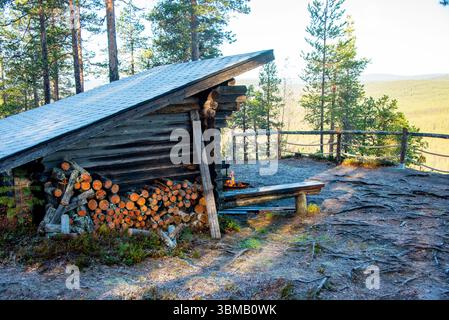 Log Cabin in Arctic Lapland Stock Photo
