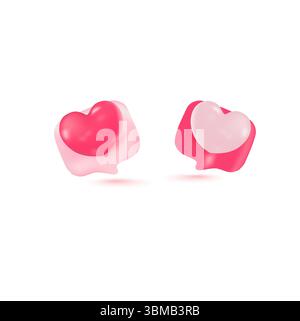 3D Love Heart Chat Bubble Icons Glossy Style Stock Vector