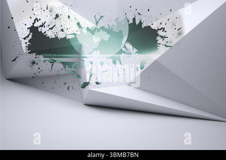 Splash on wall revealing global graphic Stock Photo