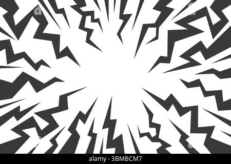 Comic background with thunders. Vector cartoon lightnings and bolts radial pattern. Burst with flashes energy frame. Abstract light explosion effect Stock Vector