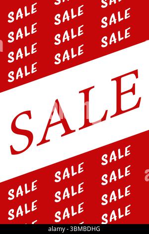 Flat design is showing diagonal red stripes with central serif SALE and repeating script SALE Stock Photo
