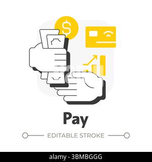 Pay flat outline concept icon Stock Vector