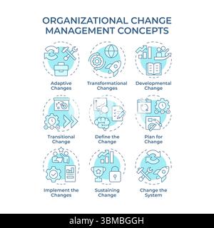 Organizational change management soft blue concept icons Stock Vector
