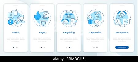 Five stages of grief blue onboarding mobile app screen Stock Vector