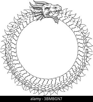 Ouroboros Circle Dragon Eating Circular Tail Stock Vector
