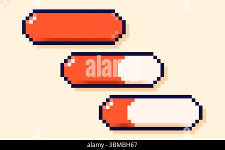 Energy live bars with drawn in pixel art 8 bit style. Stock Vector