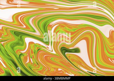 Flat design illustration is showing abstract swirl of orange green white paint blending together Stock Photo