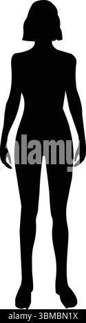 Standing Human Silhouette, female Full-Body Silhouette Stock Vector