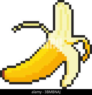 Banana icon. Pixel art object in 8 bit style. Retro 80s,90s video game graphics Stock Vector