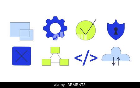 Technology and UI icons 2D cartoon objects set Stock Vector