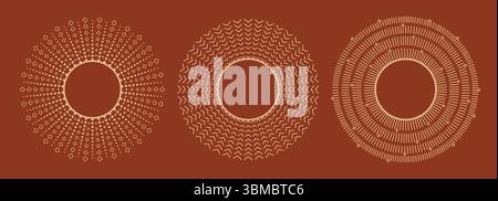 Linear gold bohemian sun, sunburst, sunbeam, firework, explosion vector shapes. Modern abstract ornamental thin line rays frames. Stock Vector