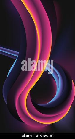 Luminous vertical swirl of vibrant flowing ribbons on dark backdrop. Digital and social media Stock Photo