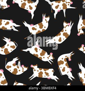 Cow yoga pattern seamless. Rural yogi background. Cows doing relaxing gymnastics texture. Cattle relax ornament Stock Vector