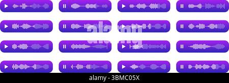 Voice message, music audio, podcast icons. Waveform pattern for music player, podcasts, mobile voice message, streaming. Stock Vector