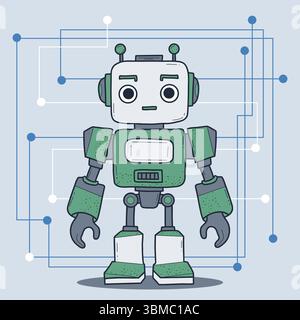 Futuristic Robot. Virtual Technology Assistant. Vector illustration. Avatar character for tech support, security, chatbot projects, design. Not AI Stock Vector