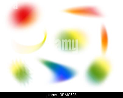 Abstract airy design element with multicolored neon glow. Fluid translucent shapes with smooth gradient, vibrant rainbow hues, grainy texture, hologra Stock Photo