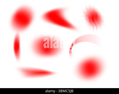Abstract blurred element with vivid red gradient. Grainy translucent form with airy white flow, holographic overlay, bokeh effect and modern minimalis Stock Photo