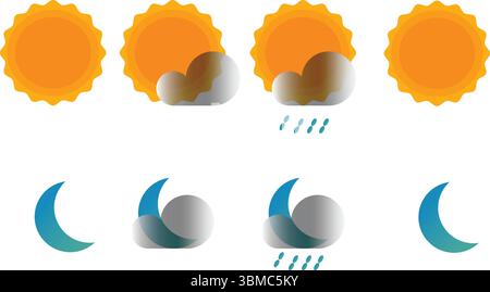 Flat Weather Forecast Icons for Day and Night Conditions Stock Vector