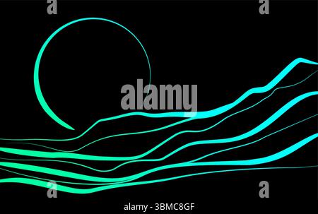 Mountain landscape with neon green lines. mountain background vector Stock Vector