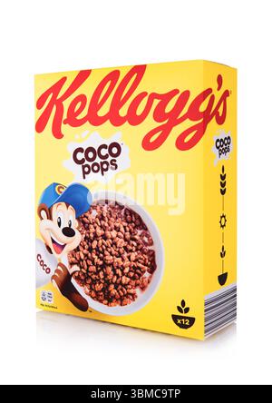 LONDON,UK - MAY 29,2025: Box of Chocolate taste Coco pops on white background. Stock Photo