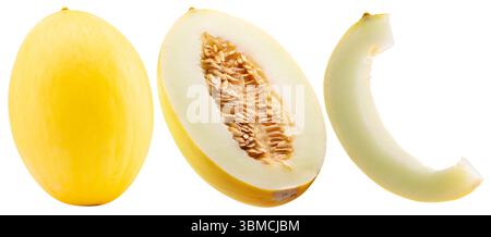 collection of melon with slices isolated on a white background. Stock Photo