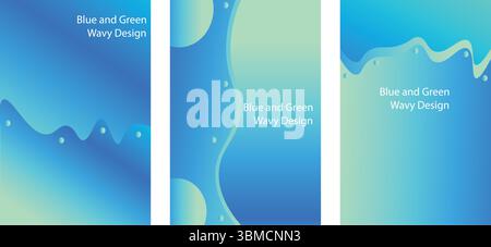 Collection Of Abstract Fluid Gradient Background Set. Blue and Green Wavy Liquid Design. Stock Vector