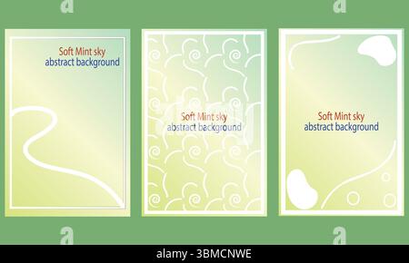 Collection Of Mint Sky Gradient Poster with Abstract Shape and White Frame – Minimal Pastel Art Background. Stock Vector